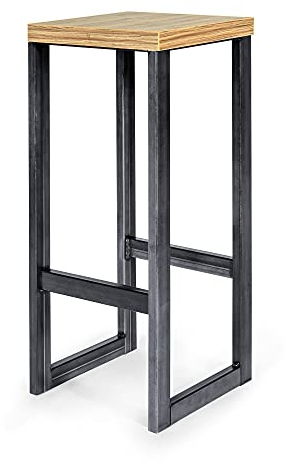 Magnetic Mobel Barhocker Bistrohocker Industriedesign Loft Stahl Restaurant massiv H 75 cm (Eiche, Industrial (Klarlack))