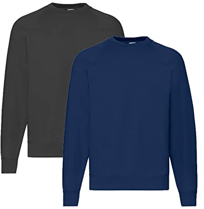 Fruit of the Loom Herren, Sweatshirt, Raglan Sweatshirt 4XL, 1x Navy + 1x Schwarz + 1 HL-Kauf Notizblock