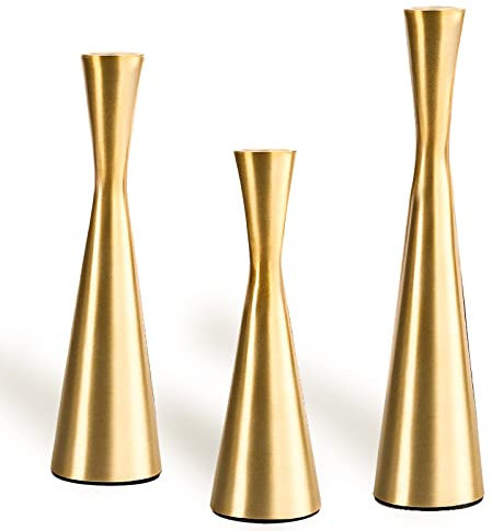 ZEAYEA Set of 3 Gold Candle Holders, Metal Taper Candlesticks Holder for Table Centerpiece Wedding Housewarming Gift, Modern Decorative Candle Stand for Party Home Decor