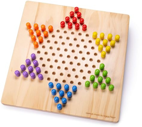 Bigjigs Toys Chinese Chequers, Wooden Traditional Board Game | Traditional Strategy Board Game for Kids & Adults, Age 3+