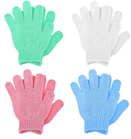 Sibba 4 Paar Badehandschuhe für die Dusche natürliches Luffa Peeling Waschhandschuhe für Körper und Gesicht abgestorbene Hautentferner doppelseitige Mikrofaser Dusch Körperhandschuhe Erwachsene