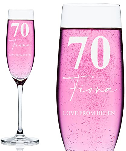 Personalised 70th Birthday Signature Champagne Flute Prosecco Glass Gift