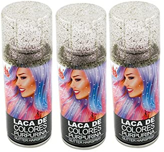 PLUS HOME Pack 3 Laca de Pelo Color de Purpurina 100ml - Spray Colores para Cabello Rápida coloración, Lavable