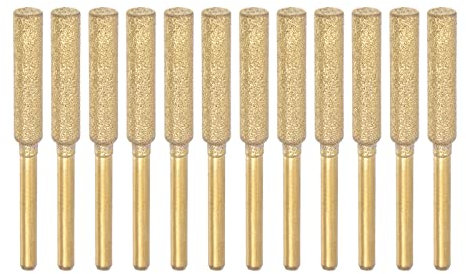 sourcing map 12pcs Diamond Coated Chainsaw Sharpener Bits 3/16 4.8mm Cylinder Head, Titanium Plated Electric Chain Saw Grinder