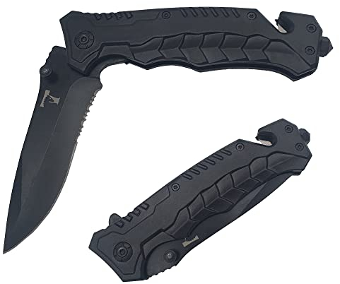 Troja Tactical Klappmesser, Taschenmesser, Outdoor, Multitool, Werkzeug, Selbstverteidigung, Messer, Rettungsmesser, Glasbrecher, Gurtschneider