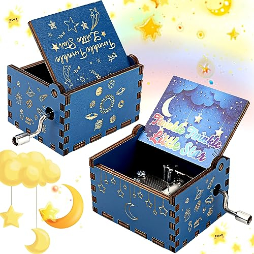 Amaxiu Hand Crank Music Box- Twinkle Twinkle Little Star Wooden Music Box Vintage Engraved Hand-Operated Musical Box Mini Music Box Playing Melody Birthday Gifts for Family Friend Lover