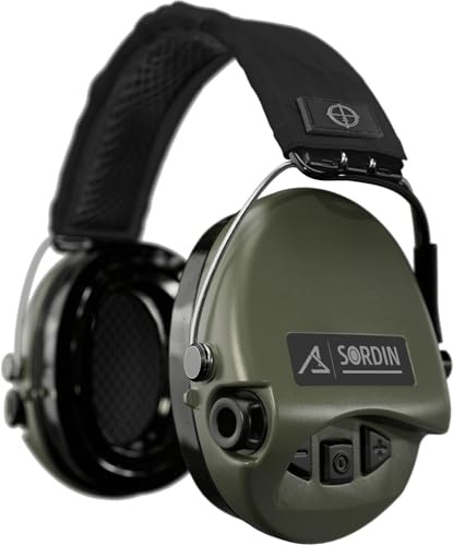 Sordin ACE Schakal Protectores Auditivos de Cápsula - Activos y Electrónicos - Protectores Auditivos de Cápsula para Caza y Tiro Deportivo - diadema negra & cápsulas verdes