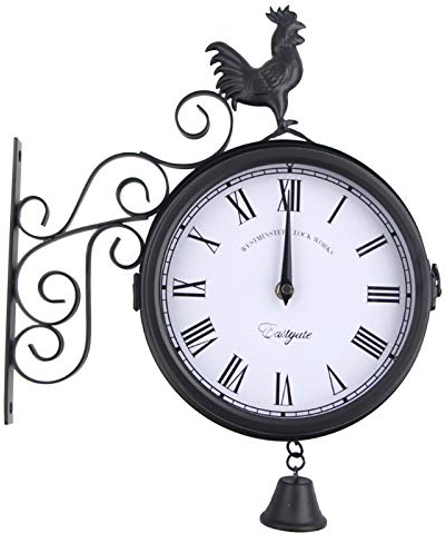 Lilyeriy Vintage Wanduhr Doppelseitige Bahnhofsuhr Schmiedeeisern Retro Schwarz 30 x 9 x 37cm/11.8 x 3.5 x 14.56in Batterie-Betrieb Wanduhren Retro deko