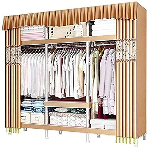 LAMEDOAT Tragbarer Kleiderschrank, Stoffgarderobe, Kleiderschrank, Schlafzimmer-Aufbewahrungsschrank, einfacher Stoff, Vollstahlrahmen, Stahlrohr, doppelter großer Stoff, 180 x 165 x 50 cm, tragbarer
