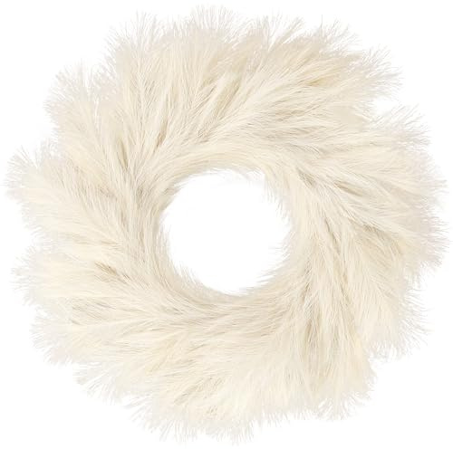 Sggvecsy Pampasgras-Kranz, 66 cm, künstlicher Pampas-Kranz für alle Jahreszeiten, künstlicher Pampas-Kranz, Weihnachtsdekoration, Boho-Wanddekoration für Haustür, Bauernhaus, Herbst, Weihnachten
