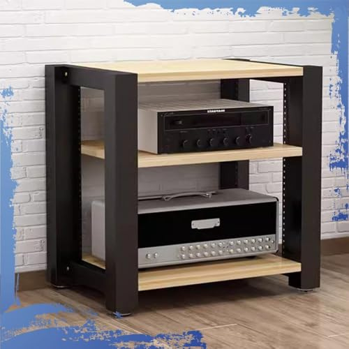 OUKEJNM HiFi Rack 24inch Amplifier Rack Height Adjustable Wooden Stereo Cabinet Audio Rack HiFi Regal Floor-Standing AV Media Stand ﻿Media Storage Cabinet(Walnut,3 Tier 60x50x60cm)