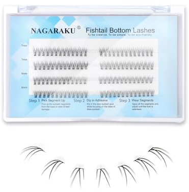 NAGARAKU Untere Wimperncluster DIY Wimpernverlängerung 104 Stück Untere Einzelwimpern Dünner Natürlicher Look Bottom Lashes Manga Unterwimpernbüschel Transparentes Band 0,07 B Curl 6-7mm - Fishtail