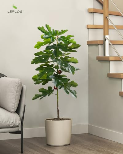 Leflos Artificial Fiddle Leaf Fig Tree Indoor, 4ft Faux Fig Tree with Fruits, 48'' Tropical Fake Potted Ficus Tree in White Pot, Nice Home & Housewarming Decor