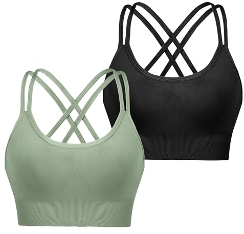 Leversic Sport-BH Kvinnor Gym Toppar Kvinnor Fitness Sport Topp Kvinnor Vadderad Utan Bygel Push Up BH för Yoga Jogging Gym S-XL, Svart + grön, L