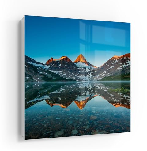 DEQORI Schlüsselkasten weiß | 30x30 cm | Motiv Spiegelung der Stille | Glas & Metall Schlüssel-Box | Schlüsselschrank mit 50 Haken + 2 Magnete | Moderne Design Box magnetisch & beschreibbar