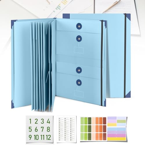 Important Document Organizer with Labels and Pockets, File Folder for Important Papers, Emergency Binder, Birth Certificates and Letters, Ideal for Home Files Organization (Blue)