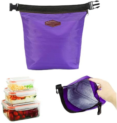 NASSMOSSE Insulated Lunch Bags Leakproof Small Cooler Bag with Buckle Clasp ＆ Handle Waterproof Thermal Bag Portable Cool Bag Keep Foods Warm/Cool for 2-4 Hours Purple