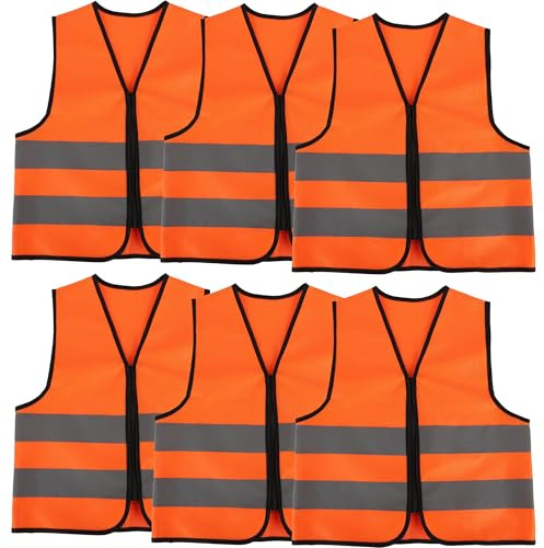 6 Pack Kids Hi Vis Vests Child High Visibility Reflective Vest Kids Traffic Construction Safety Vest with Reflective Strips for Girls Boys Outdoor Activities (Orange, M, 7-9 years(120-130 cm))
