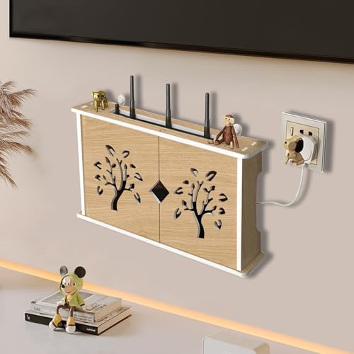 MNOIINM Soporte para Enrutador WLAN, Caja Ocultar Router WiFi, Caja de Almacenamiento para Router Inalámbrico sin Punzón, para Sala de Estar/TV/Decoración del Hogar(B)