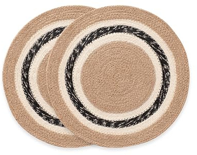 Manteles Individuales Redondos, Salvamantel Yute, Natural Hecho a Mano, 38x38 cm Pack 2 Unidades