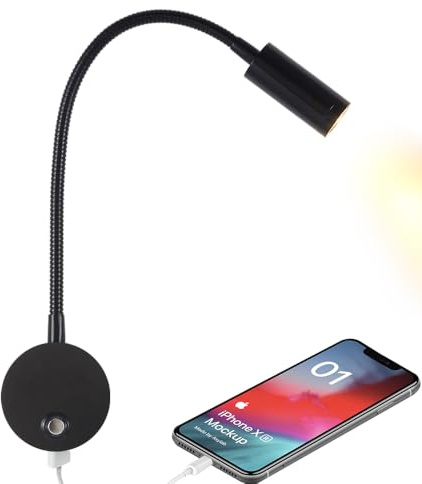 WisHomee Dimmbare RV Leseleuchte mit USB-Ladeanschluss, DC 12V WOHNMOBIL Innenleuchten, Flexible LED-Leuchten, entwickelt für Auto, Van, Boot und Wohnmobil
