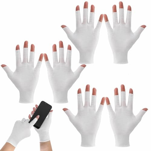 3 pares de guantes de algodón para pantalla táctil, 100% algodón blanco, guantes hidratantes para manos secas, diseño sin dedos para dormir, eccema, tratamiento de spa, hidratación durante la noche,