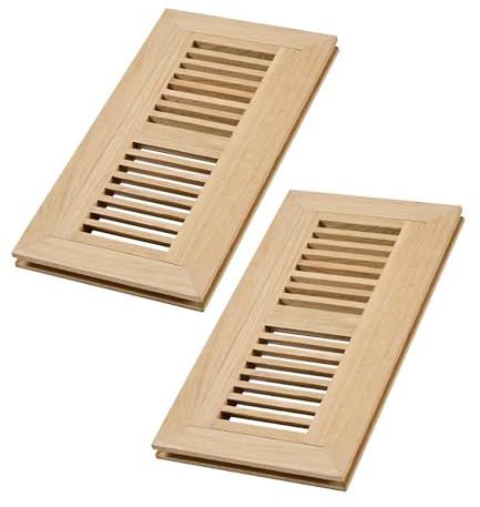 Lot de 2 grilles de plancher en bois de chêne blanc, grille d'aération encastrée, 10,2 x 25,4 cm, sans amortisseur, brut