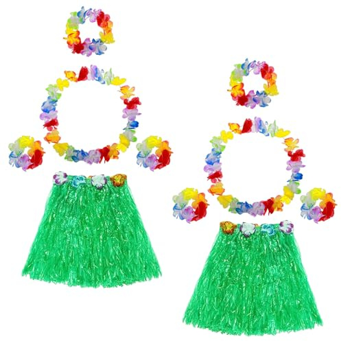INCNMAD Hawaiian Hula Rock Kostüm 2 Set Kunststoff Hawaii Kostüm hawaiianischer Grasrock mit Halskette Armbänder Haarblume Grasröcke für Tropical Luau Party Supplies Cheerleading Strand Ostern