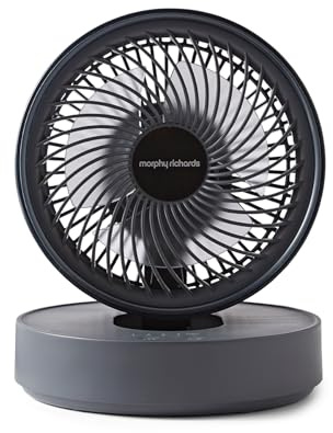 Morphy Richards Airflex Portable Oscillating Fan, Rechargeable USB up to 17 hours, Foldable, 3 Speeds, Touch Panel, Variable Tilt, Quiet, Wall mount, Bedroom, Office, Home, Travel, Cool Grey, 820001