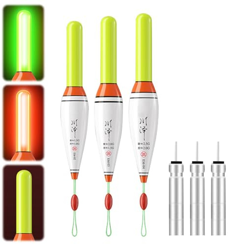 FUFRE Angelposen, LED Posen Angeln mit Bissanzeiger, 3.5g/4.5g/5.5g/7.5g Angelzubehör mit LED Verfärbung-Licht, Schwimmer Angeln mit Batterie, Posen Set, für groß Fisch