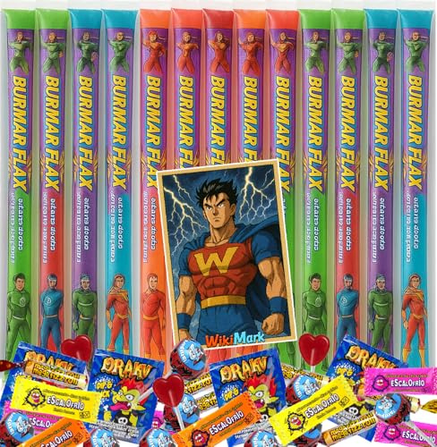 WikiMark - Lote 25 Flax Burmar para Congelar, 200 Gr de Chuches Mix Sin Alérgenos y 1 Cromo Exclusivo de Superhéroe WikiMark | Pack Verano Infantil Refrescante, Ideal para Fiestas Niños.