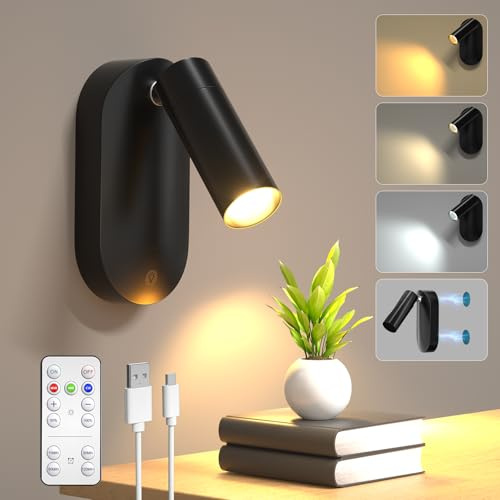 Foco LED de pared para interiores, 1 juego de focos LED giratorios 360°, para interiores, con temporizador y mando a distancia para interiores (3500 K/4500 K/6500 K), para iluminación de acento para
