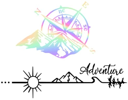SGERUFZ 2 pcs Adesivi Auto Adventure Bussola Sticker Riflettenti per Camper Caravan Parete Finestra Moto Valigia Bicicletta