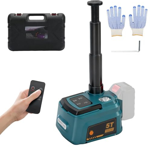 Cric hydraulique électrique 5T Compatible avec Makita 18V Batterie, 220W cric, Plage de Levage 15-45cm, kit de Changement de pneus sans Fil pour Voiture, SUV, MPV, réparation de Garage(sans Batterie)