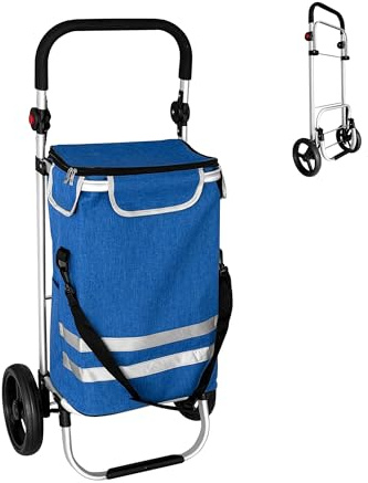 Relaxdays Shoppingvagn, 2 stora hjul, kylfack, avtagbar väska, 45 l, upp till 35 kg, vikbar shoppingvagn, blå