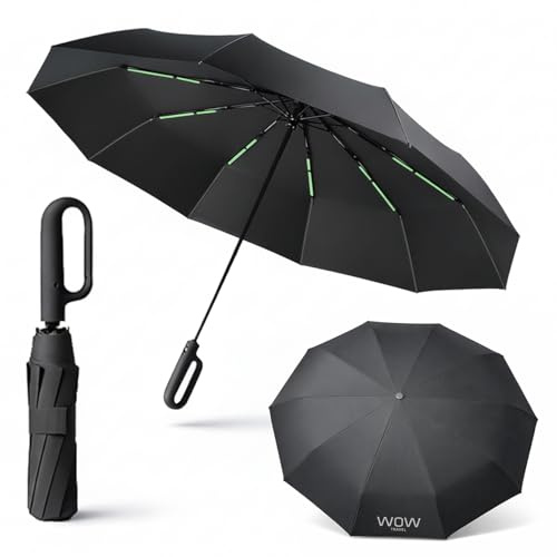wowtravel Inverted Umbrella Windproof Strong Automatic Open Close Travel Brolly Reverse Folding Weather Proof Umbrella with Carabiner Clip Handle 10 Rib Frame for Men Women
