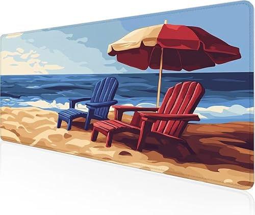 Tapis De Souris Plage,Sous Main Bureau Chaise Longue Tapis De Souris XXL Gaming 1500x800x3mm Protege Bureau Base AntidéRapante,Durable ImperméAble Tissu Texturé Microtissu AméLiore PréCision Y1-935