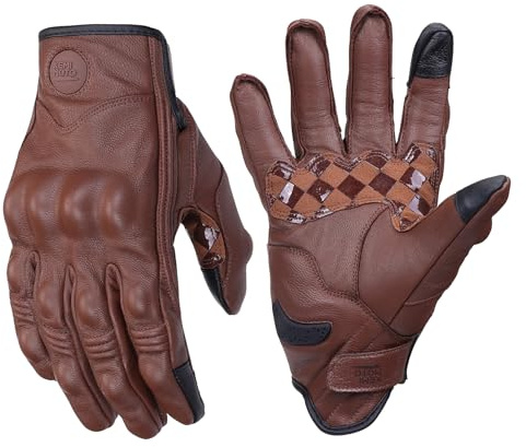 KEMIMOTO Gants de Moto Homme, Gants Moto en Cuir de Chèvre Coussinets avec Protection des Articulations pour Motocross, Scooter, Cyclomoteur, Mobylette, Quad, ATV