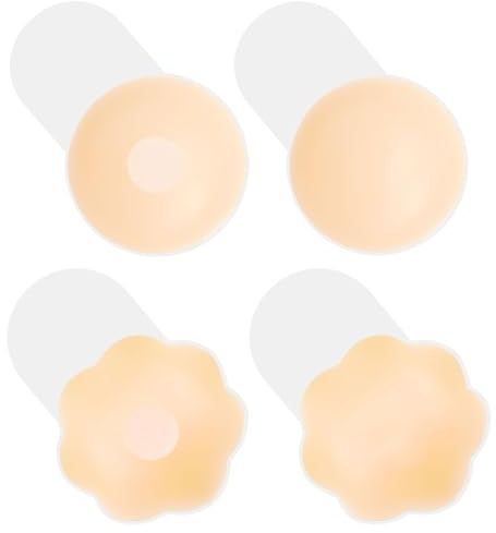 2 Paires Soutien Gorge Adhesif Invisible Silicone Push Up pour Femme Cache-Tétons Réutilisable Remonte Sein Adhesif pour Robes Dos Nu（12cm Round+Flower-Améliorer la Courbe du Buste C/D/E