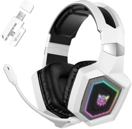 Wireless Gaming Headset for PC Ps5 Ps4. 2.4GHz USB & Tvpe-C & Bluetooth Gaming Headphones with Mic, 40H Battery Comfortable Ps5 Headsets for Switch Laptop Mobile Mac (White).