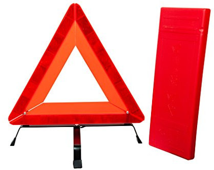 Gravidus Warndreieck mit Metallfuß und Kunstoffköcher Notfall-Pannenhilfe, 3 Rückstrahlstreifen, zusammenlegbar im Kunststoffkoffer