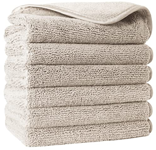 POLYTE Premium Lint Free Microfibre Washcloth Face Towel, 33 x 33 cm, Set of 6 (Beige)