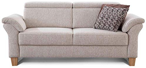 Cavadore 3-Sitzer Sofa Ammerland / Couch mit Federkern im Landhausstil / Inkl. verstellbaren Kopfstützen / 186 x 84 x 93 / Strukturstoff natur