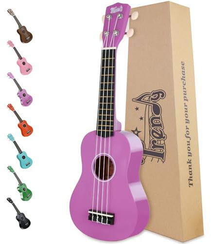 Trendy Sopran-Ukulele für Anfänger, 53,3 cm, Hawaii-Holz-Ukulelen für Erwachsene, Studenten, Starter, viersaitige Gitarre (lila)