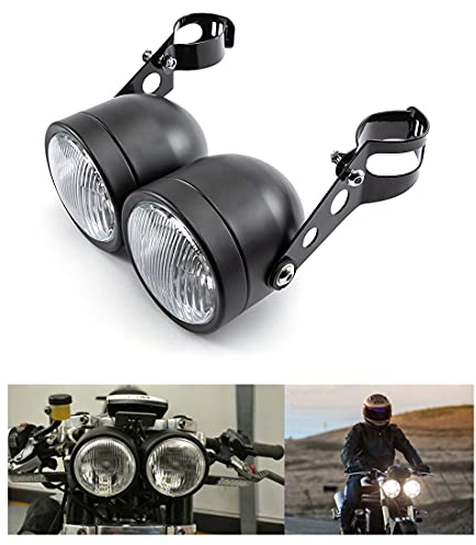 Motorcycle Headlight Twin Front Headlight with Bracket for Bobber Chopper Cafe Racer
