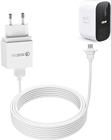 Eufy 2C/2C Pro - Cable de carga rápida BECEMURU Quick Charge 3.0 con cable de 30 pies / 9 m, resistente a la intemperie para cámara Eufy 2C/2C Pro (blanco) (1 unidad)