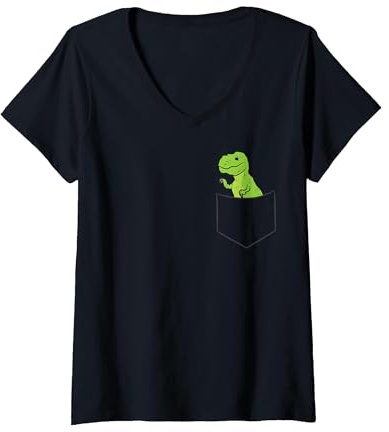 Damen Dinosaurier in der Tasche Lustiger Taschen Dinosaurier T-Shirt mit V-Ausschnitt