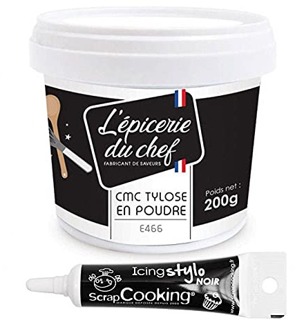 Colle alimentaire en poudre CMC 200 g + Stylo de glaçage noir
