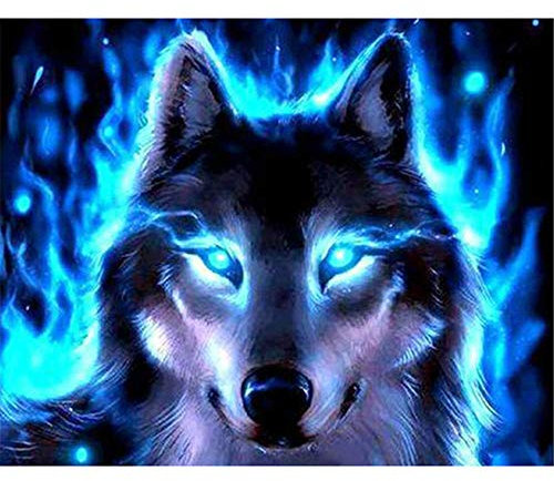 YINGXIN88 DIY 5D Diamant Painting Handwerk Wie Stickerei Kreuzstich Für Haus, Wand und Eingang DekorationenBlauer Wolf-50x60cm