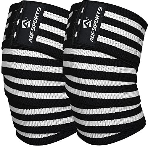 AQF Rodillera Vendaje para Levantar Peso para Rodillera’s menisco y ligamento Soporte Elástico con Protección Elásticas para Levantamiento de Potencia (Blanco y Negro)